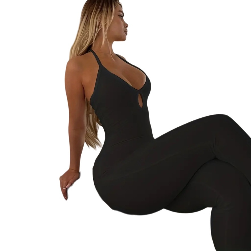 A Classy Chic Boutique Black Halter Cutout Ribbed Jumpsuit - Picture 3 of 8